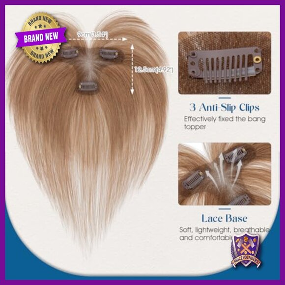 Human Hair Topper with Air Bangs, T-Part Lace Base, 11 Inch Length main image 4